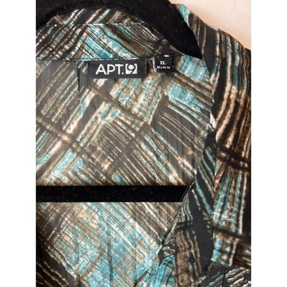 Apt 9 Novelty Print Teal Multicolor Blouse Size XL Sheer - Picture 3 of 5